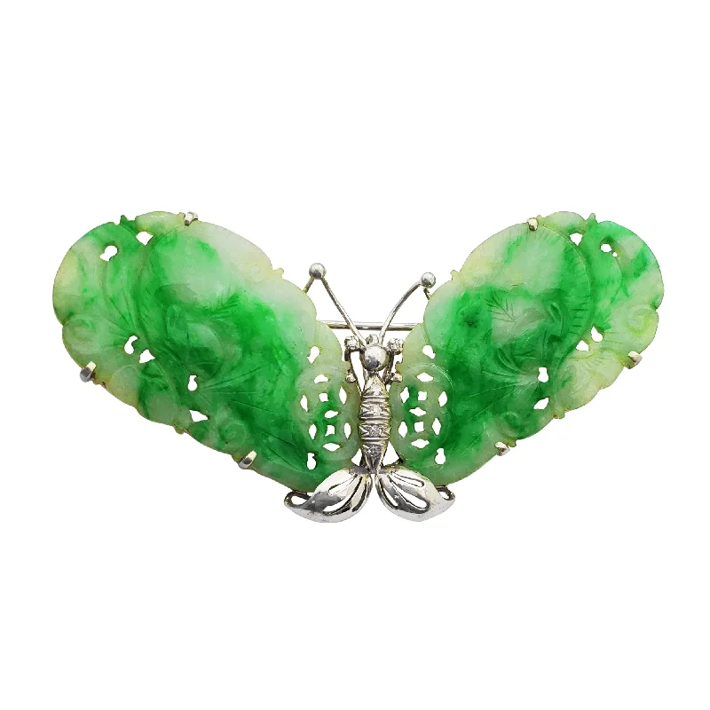 antique brooches for women-Jade Butterfly Brooch/Pin (14K)