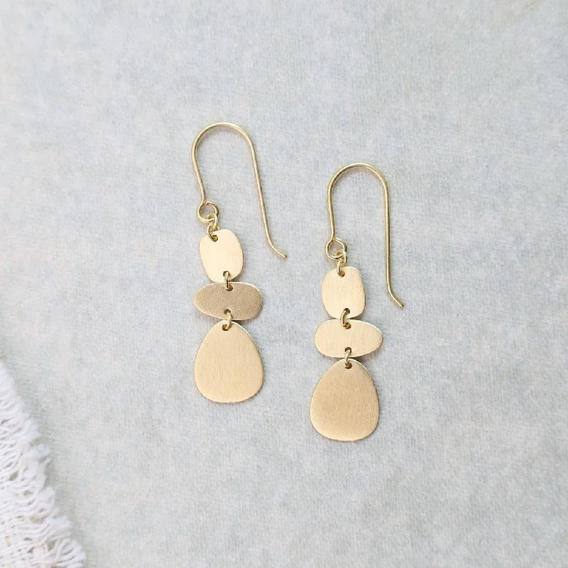 heart earrings for women-3 Organic Shapes Drop Earrings - Brushed Gold Vermeil