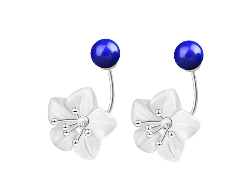 birthstone earrings for women-Crystal & Lapis Lotus Earring