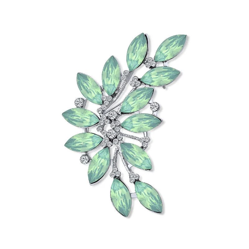 silver brooches for women-Fashion Aqua Green Marquise Crystal Leaf Brooche Pin for Mother Silver Plated Brass