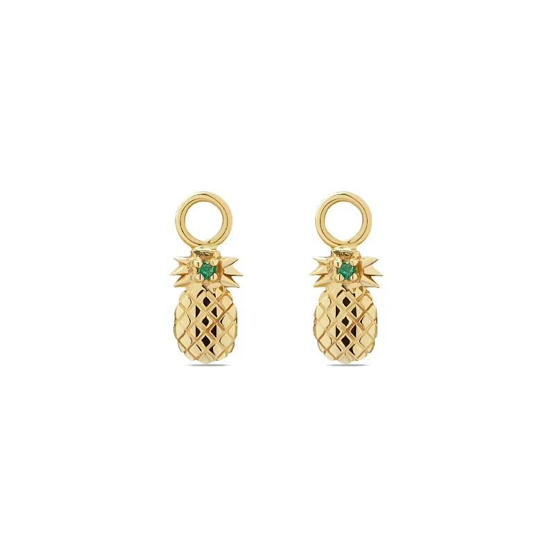 cute stud earrings for women-Pineapple Charms for Hoops - 14 karat gold, emerald 0.03 ct