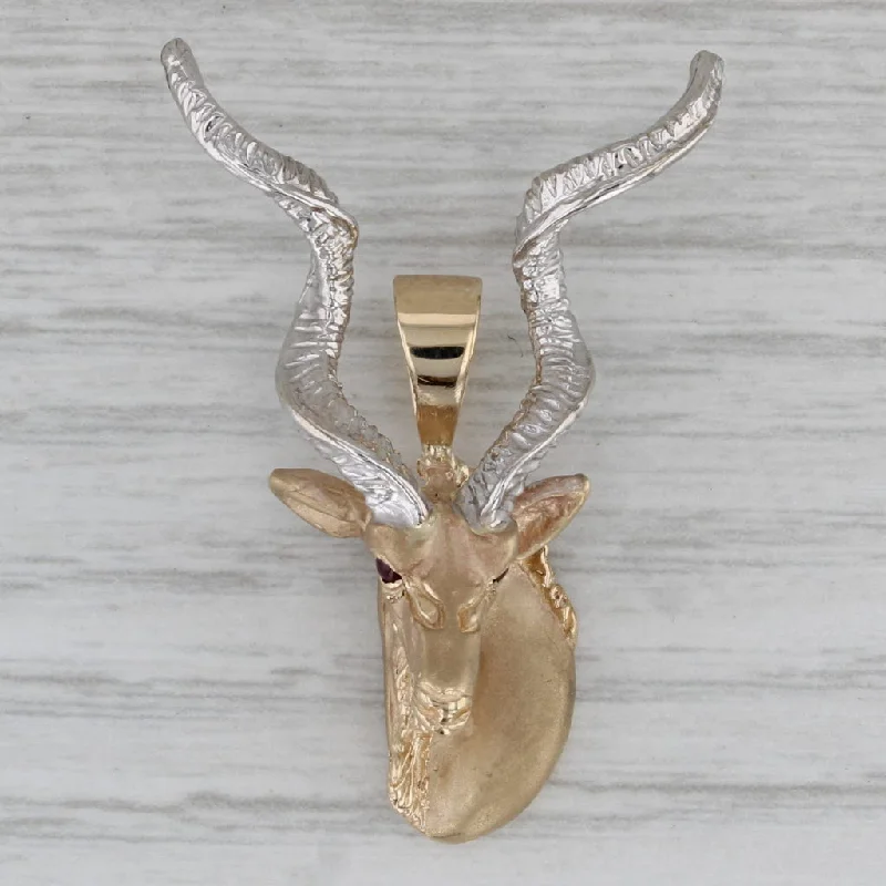 rose gold engagement rings for women-Markhor Capra Goat Buck Bust Pendant 14k Gold Ruby Darren K Moorse Kudu Safari