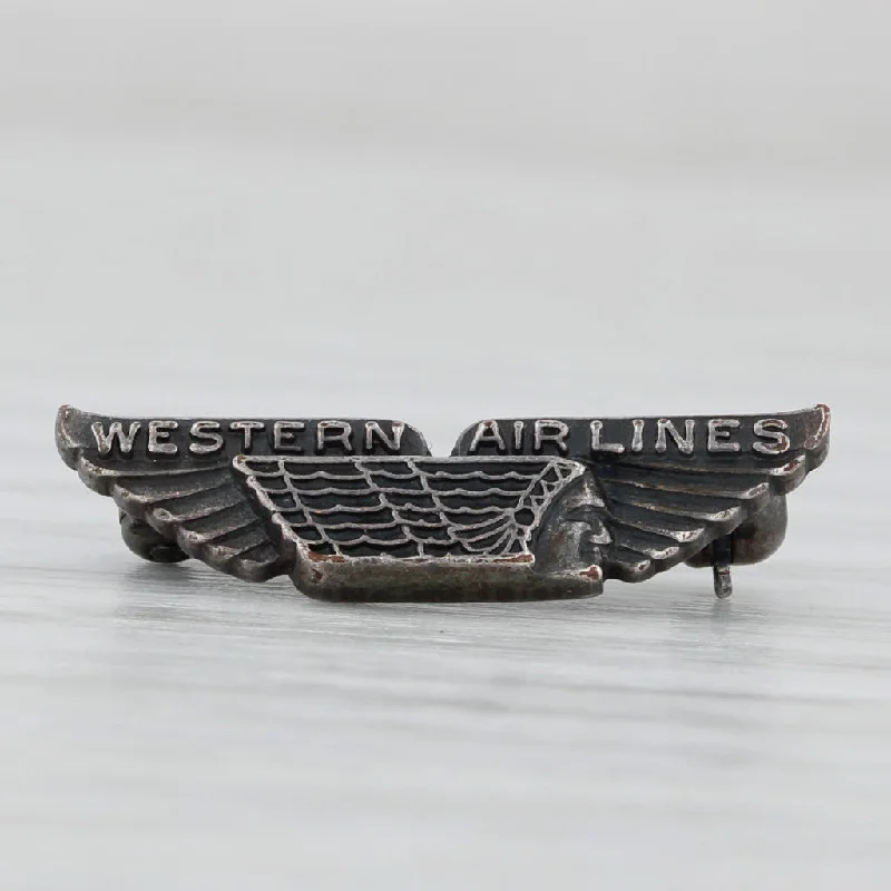 unique halo engagement rings for women-Vintage Western Airlines Company Service Award Pin Winged Indian Bust Logo