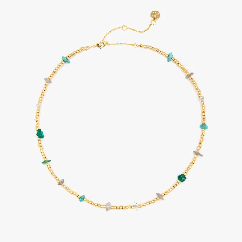 friendship necklaces for women-Gold and Bead Stone Chip Choker