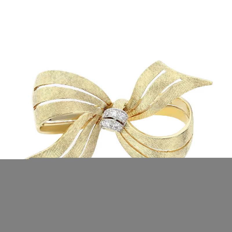 fashionable brooches for women-14K Yellow Gold Ribbon Brooch with Diamonds