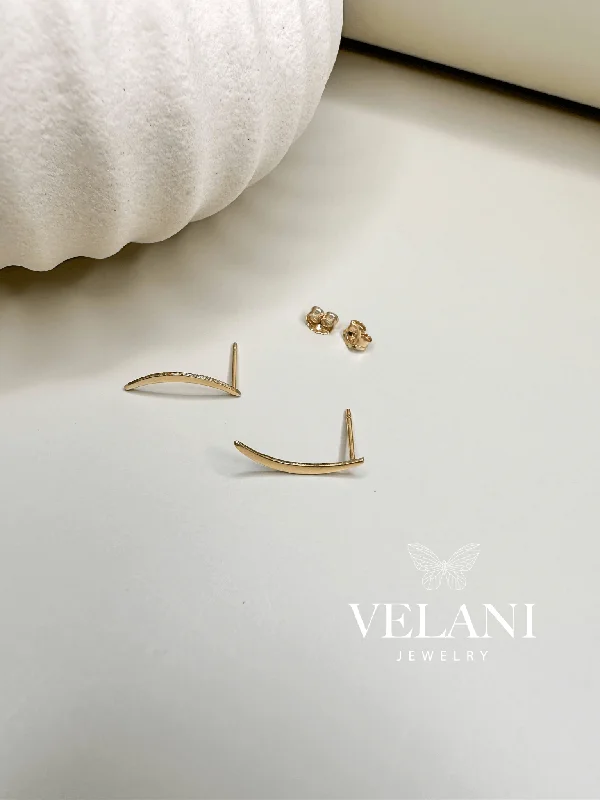 large hoop earrings for women-Velani Jewelry Elongated Crescent Moon Studs