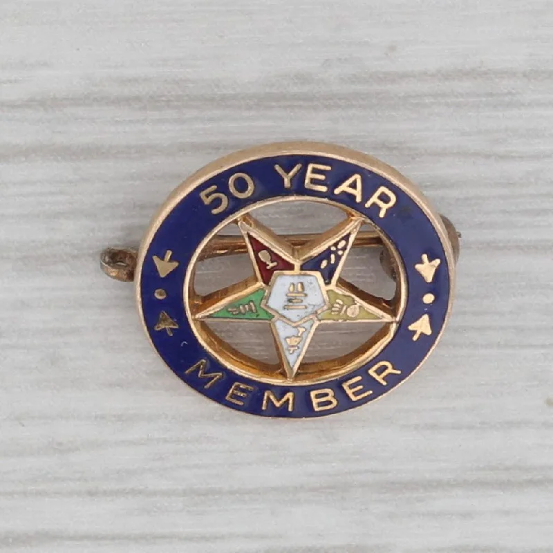 simple yet elegant engagement rings for women-Order Eastern Star 50 Year Member Pin 10k Gold Enamel OES Lapel