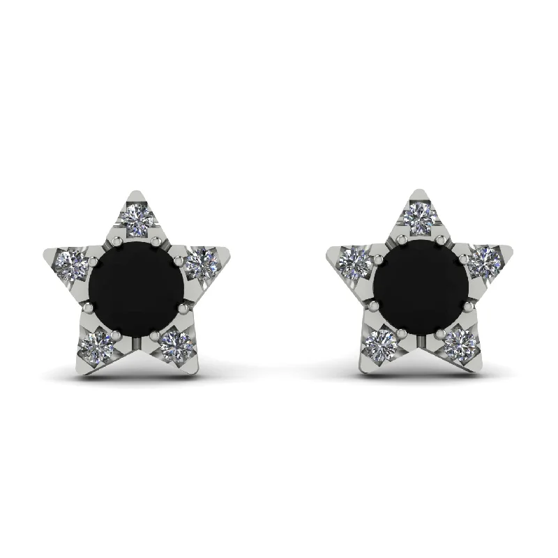 minimalist earrings for women-Star Halo Black Diamond Earrings - Zelda No. 9