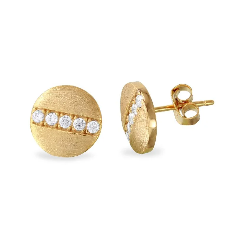 unique earrings for women-Gold Plated 925 Sterling Silver Matte Finish Round Studs with Round CZ - BGE00517