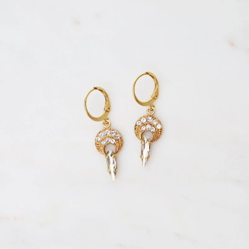 animal earrings for women-Round Earrings with Clear Crystal - Gold Plate