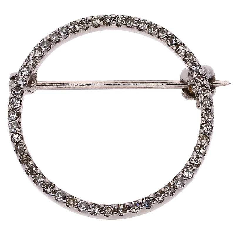 simple brooches for women-14K White Gold Circular Diamond Pin/Brooch