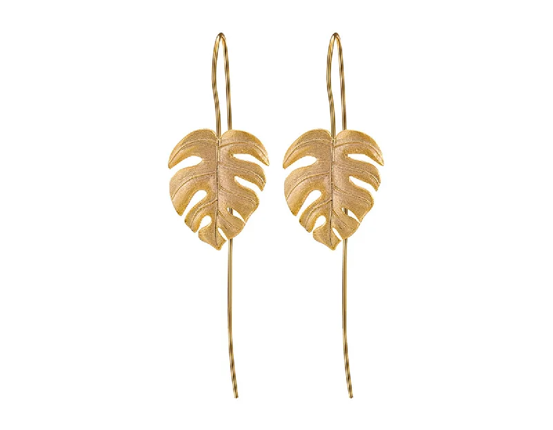 mixed metal earrings for women-Monstera Leaves Earring