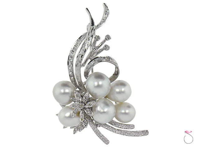 pearl and crystal brooches for women-Estate Edwardian Pearls Floral Brooch .70ctw in 18K Online Sale