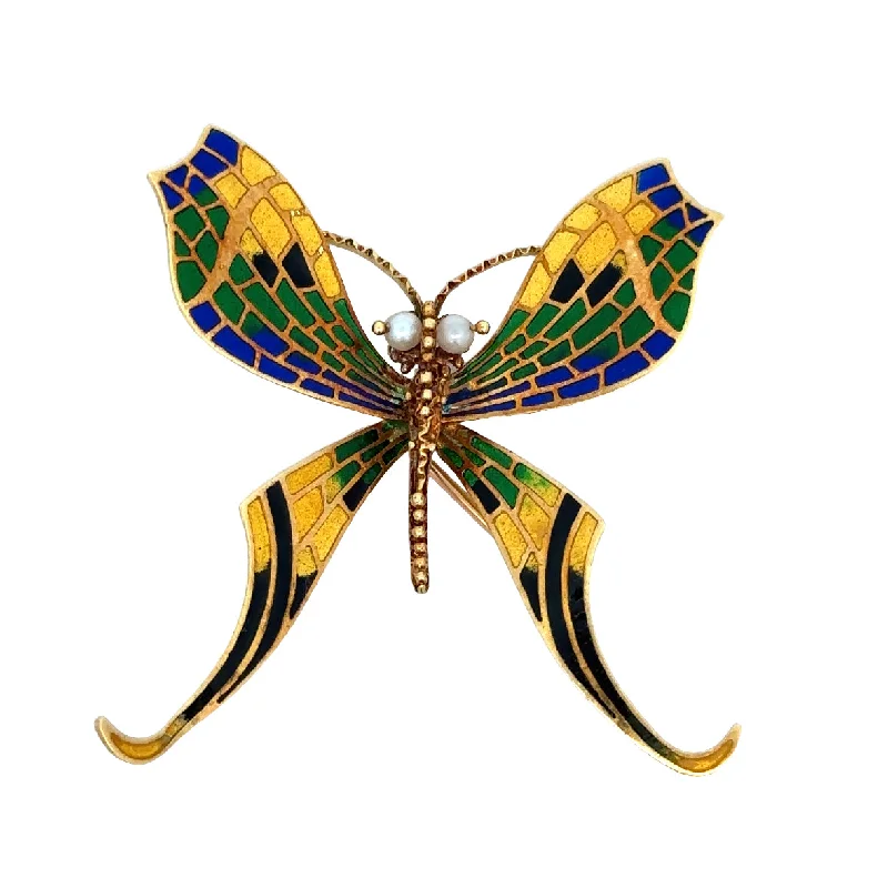 chic rhinestone brooches for women-Vintage 1960s-70s Enameled Butterfly Brooch