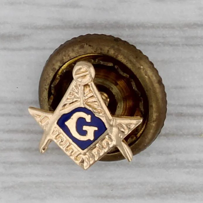 art deco engagement rings for women-Masonic Blue Lodge Pin 14k Gold Enamel Square Compass Lapel