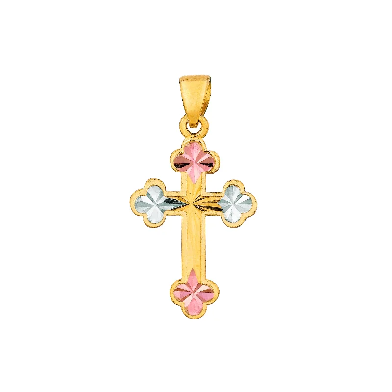 rose gold necklaces for women-14K Tri-color Gold Cross