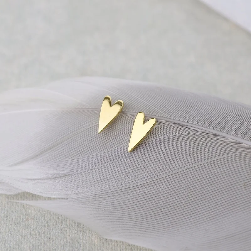 zirconia earrings for women-Gold Vermeil Long Flat Heart Stud Earrings