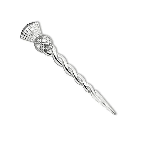 rhinestone brooches for women-Scottish Thistle Head Twist Brooch Pin In Silver