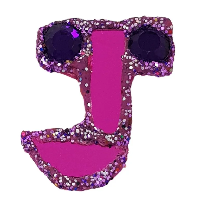 vintage rhinestone brooches for women-LETTER J -  PURPLE BROOCH