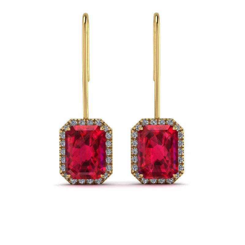 statement hoop earrings for women-Halo Emerald Cut Ruby Earrings - Izabella No. 10