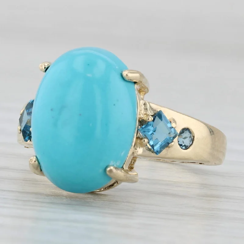 art deco engagement rings for women-Oval Cabochon Simulated Turquoise Blue Topaz Ring 14k Yellow Gold Size 7