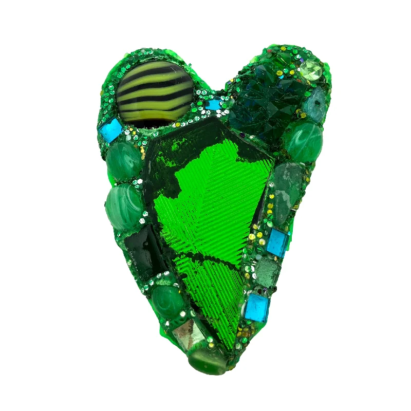 fashionable pearl brooches for women-GREEN HEART BROOCH WITH TIGER STONE, 2022