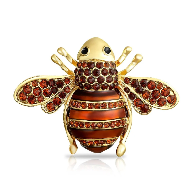 fashion brooches for women-Large Black Golden Brown Crystal Fashion Garden Queen Bee Brooche Pin Silver Gold