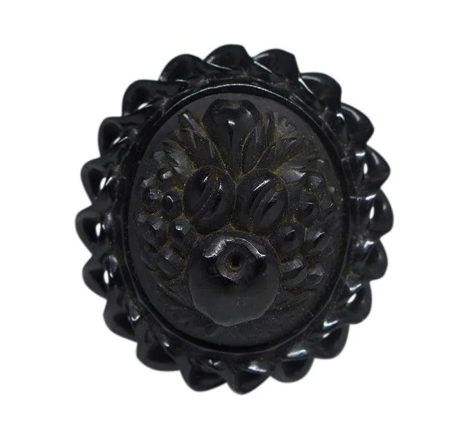 floral brooches for women-Victorian Whitby Jet Floral Brooch