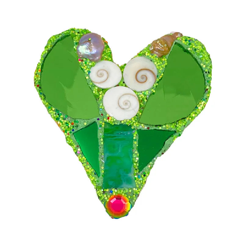 long pin brooches for women-LARGE GREEN HEART BROOCH - SAVIOUR