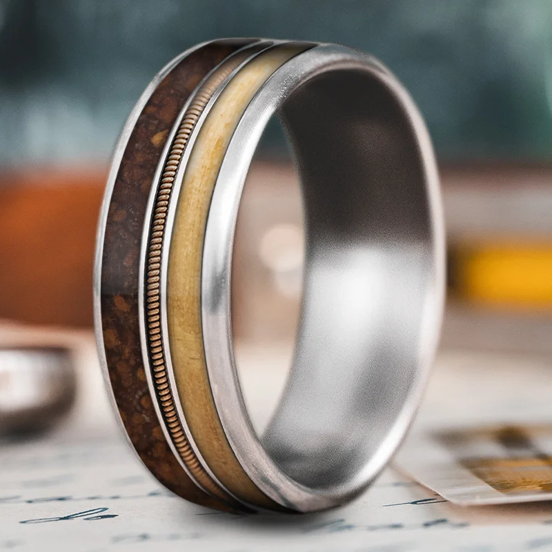 rose gold wedding bands for women-Custom Design - 3-Inlay Metal Center Ring 87K2cxh1USJ901eZGbh0yLSi