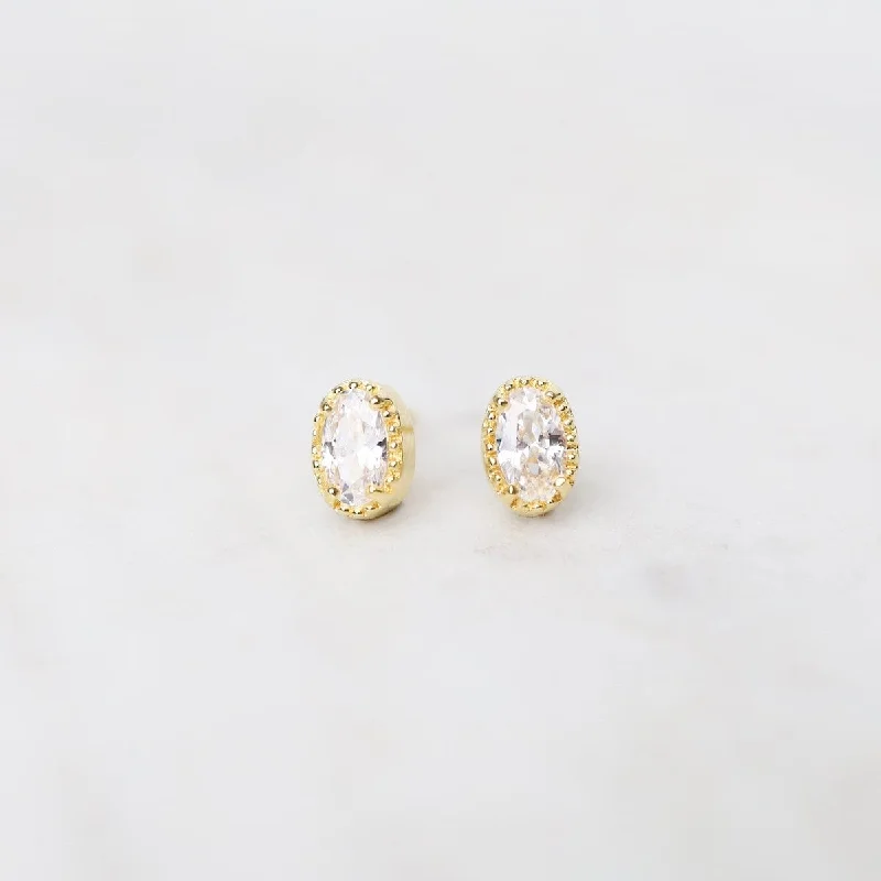 fun earrings for women-Gold Vermeil Oval CZ with Milgrain Edge Stud Earrings