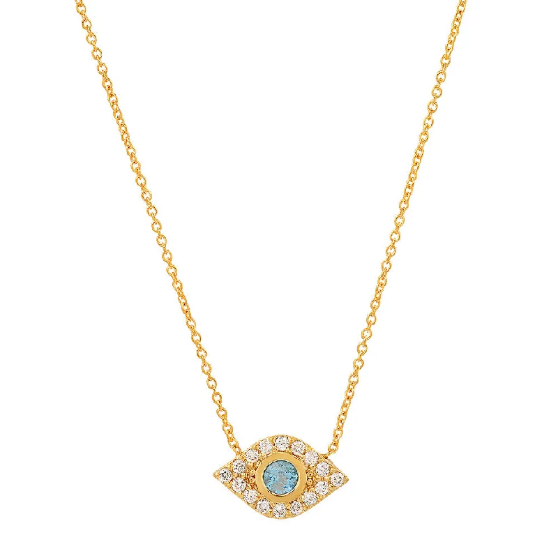 zodiac sign necklaces for women-Diamond blue topaz protection eye