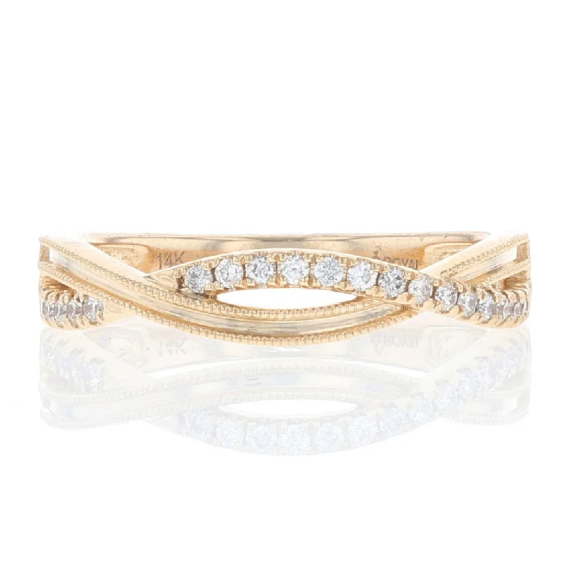 eco-conscious engagement rings for women-Yellow Gold Diamond Twist Milgrain Band | Fox Fine Jewelry