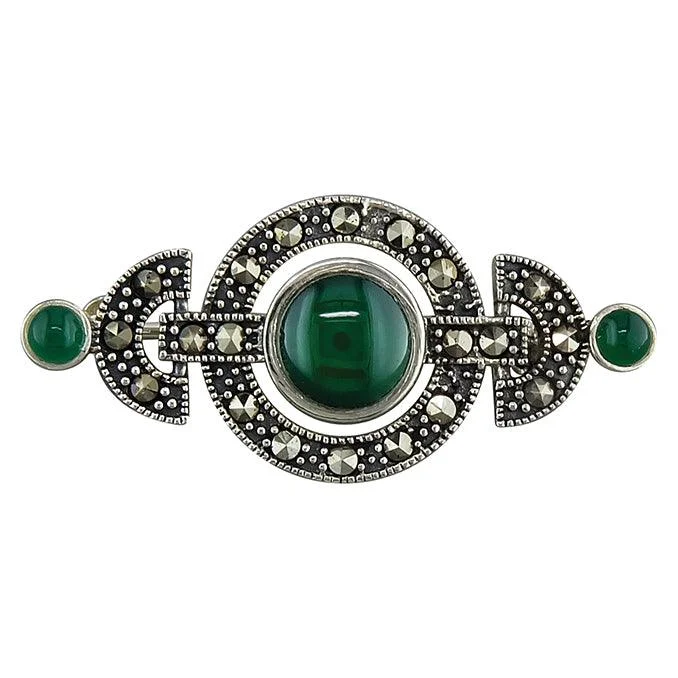 chic rhinestone brooches for women-Green Marcasite Brooch