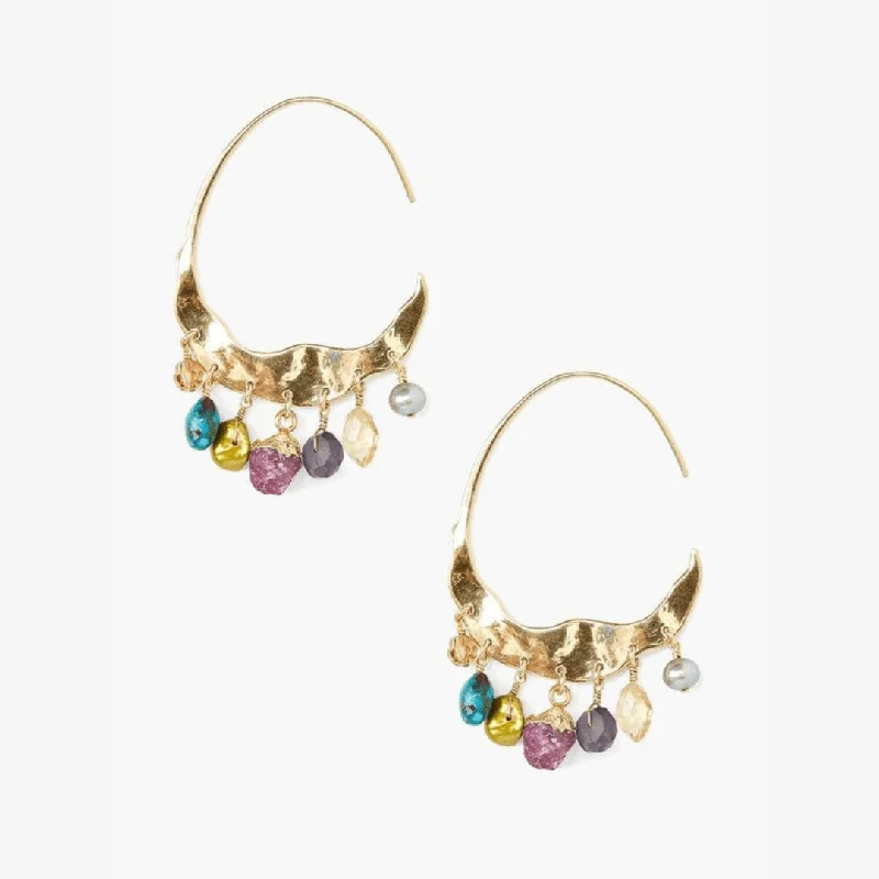 trendy earrings for women-Crescent Multi Mix Gold Hoop Earrings