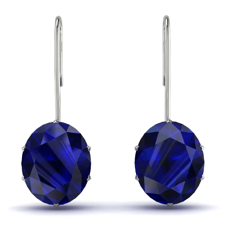 office earrings for women-Oval Hidden Halo Sapphire Earrings - Gemma No. 30