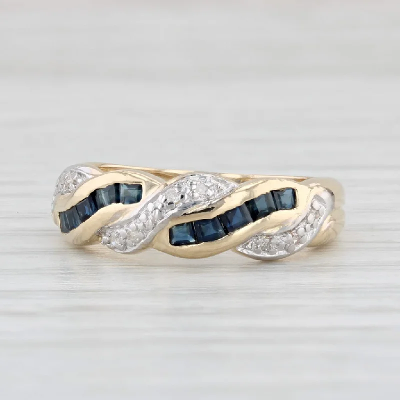 vintage inspired engagement rings for women-0.61ctw Blue Sapphire Diamond Woven Ring 14k Yellow Gold Size 6