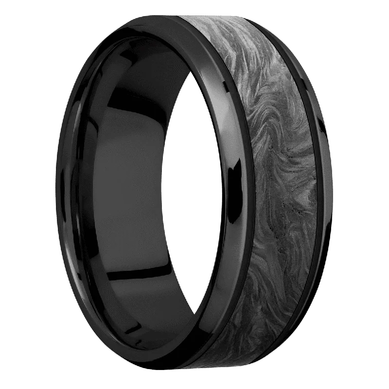 unique engagement rings for women-Zirconium with Polish , Polish Finish and Forged Carbon Fiber Inlay