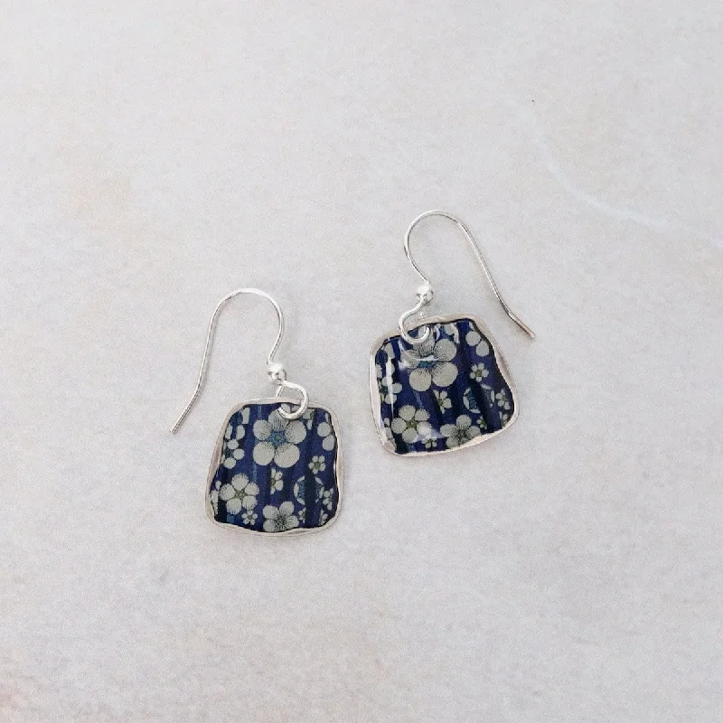 small earrings for women-Blue & White Flower Earrings