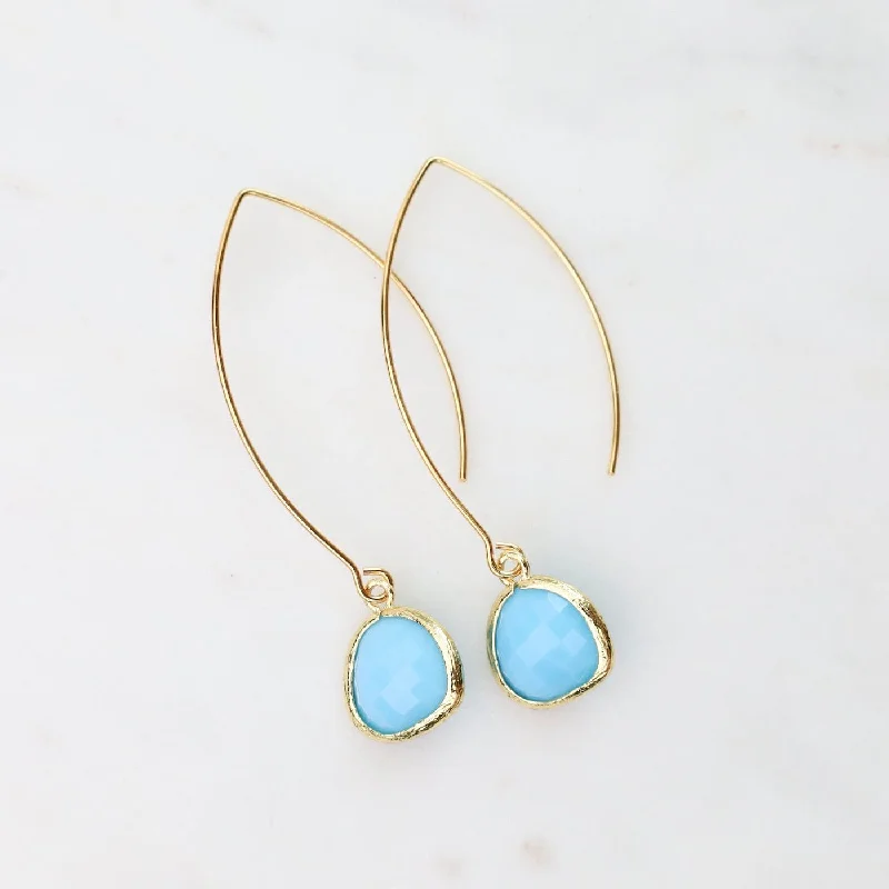 stud hoop earrings for women-Gold Plated Gem Dangle Earrings - Sky Blue