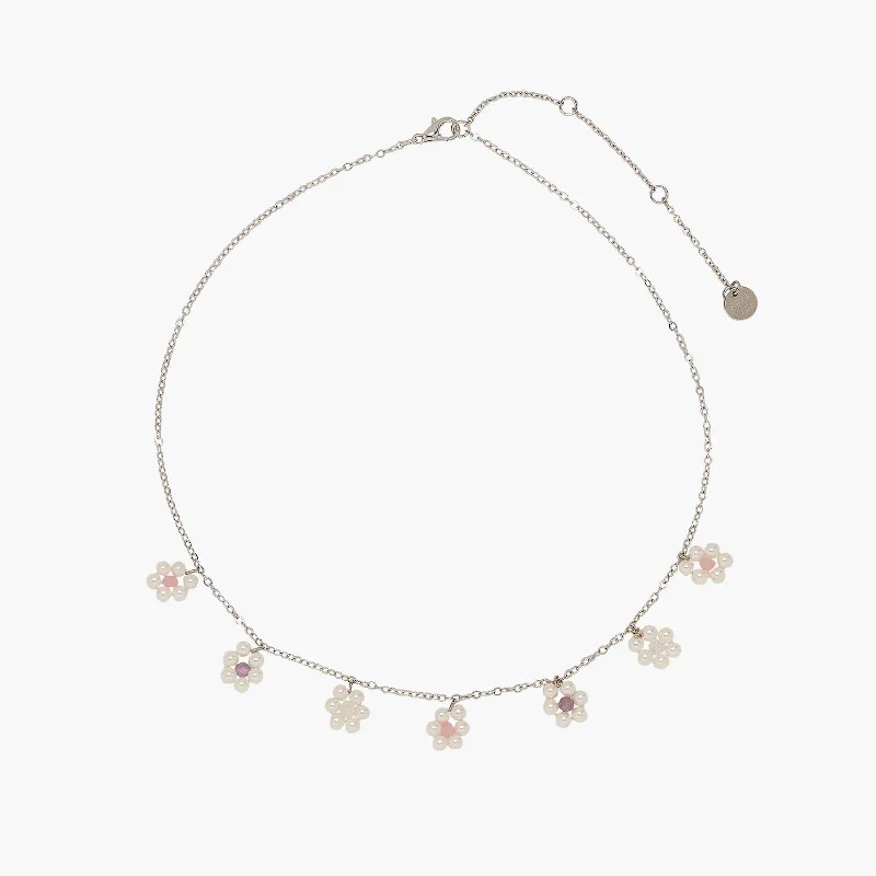 long pendant necklaces for women-Bitty Pearl Flower Choker