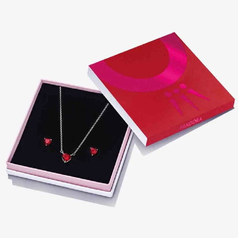 gold chain necklaces for women-PANDORA : Sparkling Red Heart Gift Set