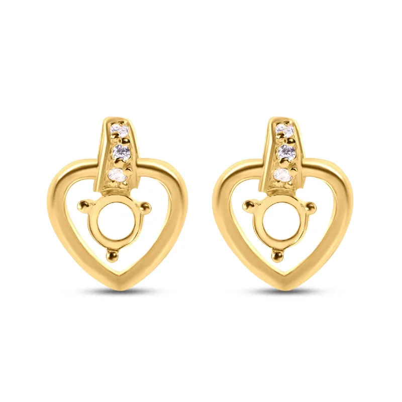 geometric earrings for women-Gold Plated 925 Sterling Silver Personalized Hanging Heart Mounting with CZ - BGE00855GP