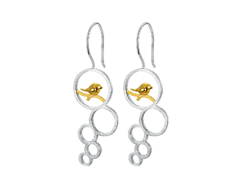 cute stud earrings for women-Bird on Branch in a Circle Earring