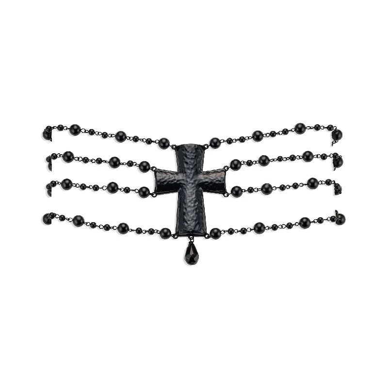 boho chic necklaces for women-BEADED CROSS CHOKER (MIRROR PALAIS X THE M JEWELERS)