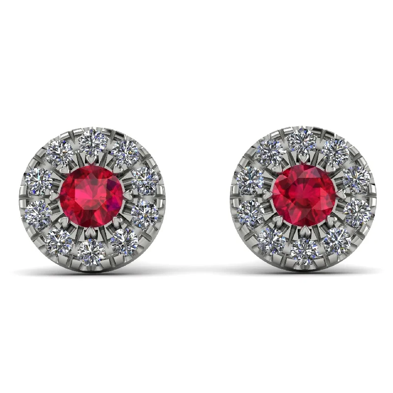 statement stud earrings for women-Halo Ruby Earrings - Heaven No. 12