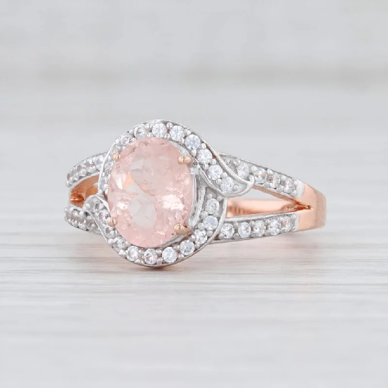 custom engagement rings for women-New 3.10ctw Morganite Zircon Halo Ring Sterling Silver Rose Gold Plated Size 8