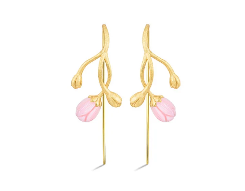 dainty earrings for women-Jasmine Flower Pink Earring