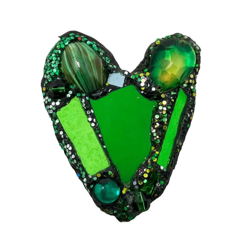 soft enamel brooches for women-GREEN HEART BROOCH WITH MARBLE, 2022