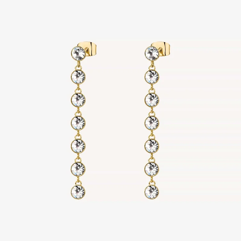 silver hoop earrings for women-Stainless Steel Gold Tone Earrings with Clear Crystals